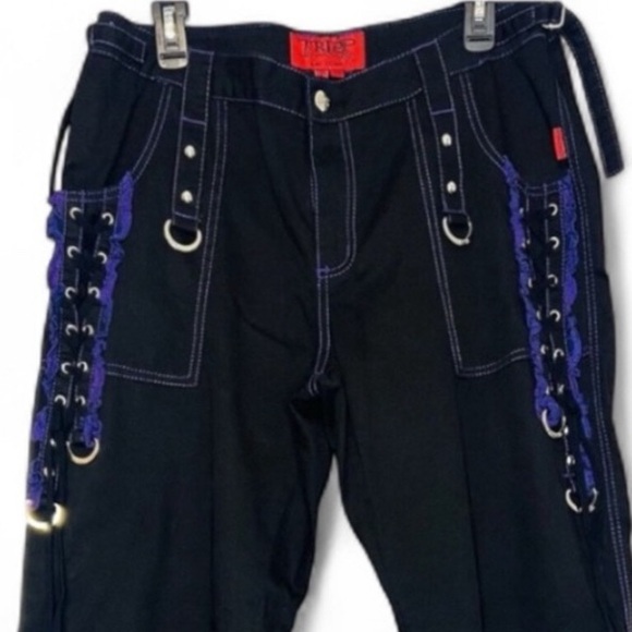 Tripp nyc Denim - Tripp NYC Punk Black and Purple Lace Up Side Detail Pants | Size 15 | RARE